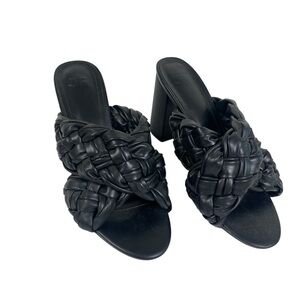 JustFab Black Braided Slide Sandals with Block Heel